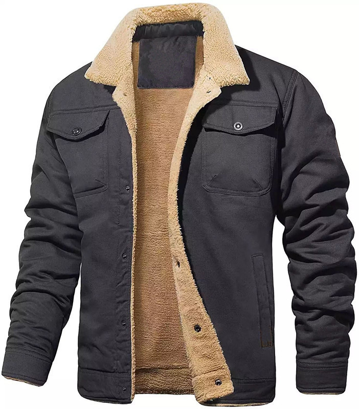 ​​Herren-Arbeitsjacke mit Fleecefutter – stylischer Winter-Freizeitmantel mit mehreren Taschen, schmaler Schnitt, lange Ärmel (Schwarz, Marineblau, Grau, Olivgrün,_voghion.com