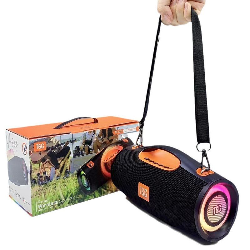 Tragbares TG437 Bluetooth mit Riemen und buntem LED-Licht, 20 W Doppellautsprecher, TWS-Subwoofer-Soundsystem_voghion.com