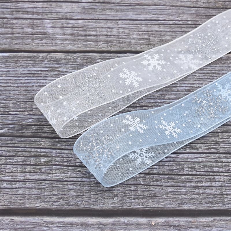 Christmas Snowflake Wired Ribbon, Edge Ribbon for Tree Gift Wrapping Bow, DIY Craft, 2.5cm_voghion.com