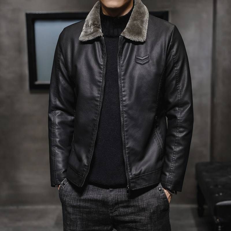 Men's Clothing Leather Jacket Lapels And Pile Thickening Trend_voghion.com