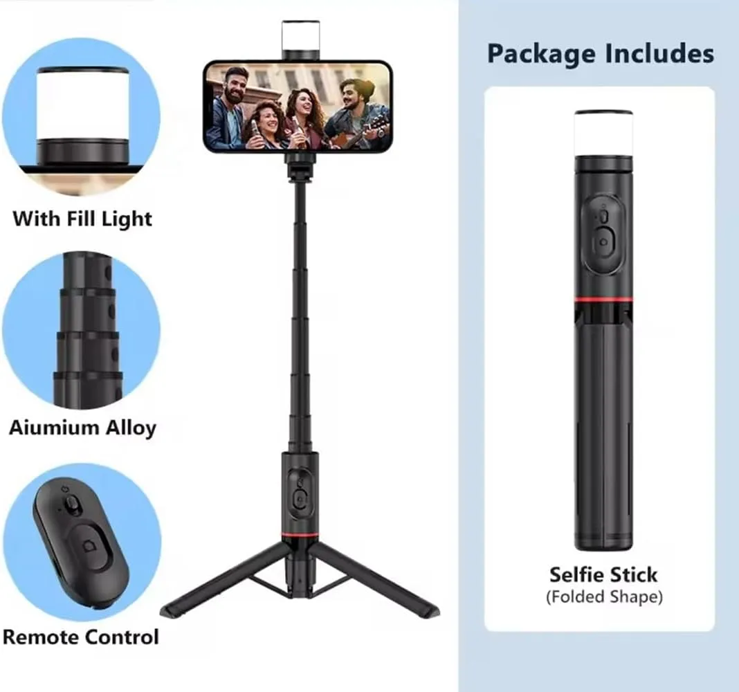 Statív na selfie tyč - výsuvný statív na telefón s bezdrôtovým diaľkovým ovládaním, dizajn všetko v jednom pre smartfóny kompatibilný so systémom Android a iOS_voghion.com