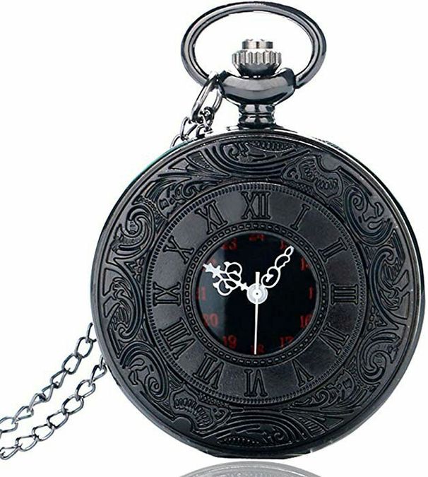 Large Classical Dual Display Black Face Roman Numerals White Hands Retro Pocket Watch_voghion.com