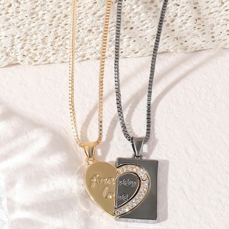 Collier avec pendentif en forme de cœur pour couple, pour femme et homme, style hip-hop, punk, bijoux pour couple, chaîne en métal_voghion.com