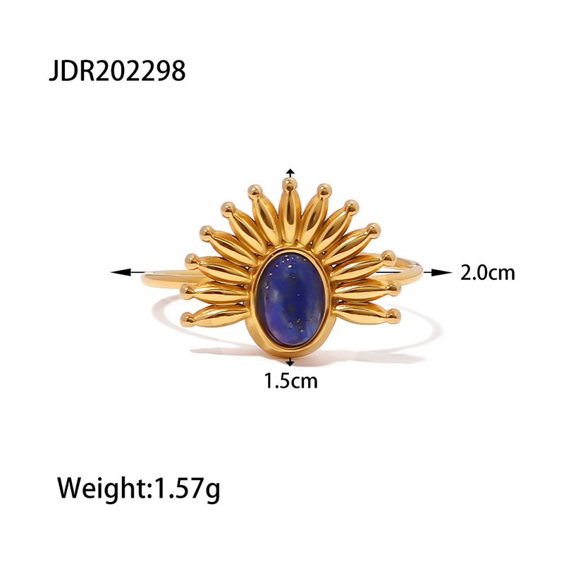 Ein offener Nischenring aus vergoldetem Edelstahl mit eingelegtem Lapislazuli im INS-Stil für trendige und modische Damenarmbänder_voghion.com