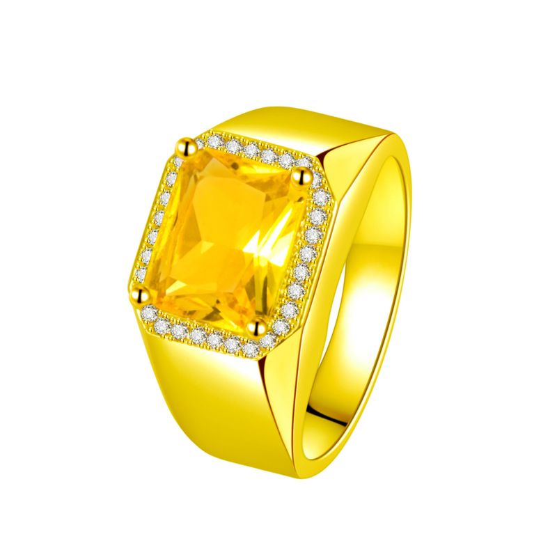 Gelbgold plattierter Smaragdschliff Citrin mit Zirkonia gefüllt Verlobungsring Ehering für Männer Frauen Paar Liebhaber Schmuck_voghion.com