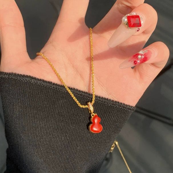 Red Double-Sided Gourd Mother-of-Pearl Necklace New Chinese Style Clasp Pendant Sweater Women Light Luxury High-End_voghion.com