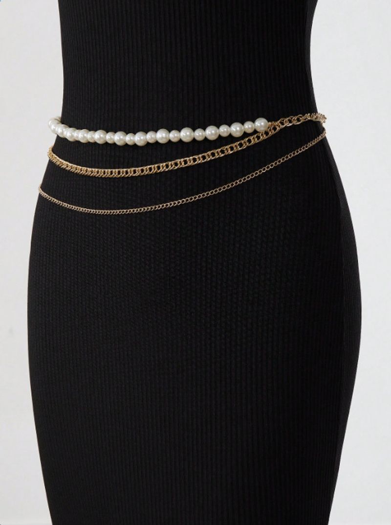  wax chain simple pearl chain metal chain wave tassel side swing chain combination waist chain_voghion.com