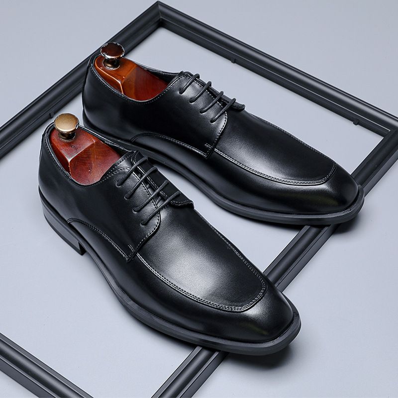 Frühlingsmodische Business-Schuhe aus Leder, kleine runde Zehenpartie, lässige Schnürschuhe im Retro-Derby-Stil für Herren, geeignet für Hochzeiten, 24268-M_voghion.com