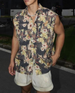 Neue Sommer-Weste mit lockerer, lässiger Urlaubs-Persönlichkeit, Volldruck, Blumenmuster, kubanischer Kragen, Doppeltasche, ärmelloses Top_voghion.com