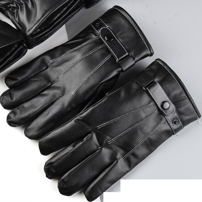 Gants d'hiver en cuir pour hommes avec écran tactile, protection contre le froid et le chaud, gants en coton épais et velours, gants d'équitation en extérieur pour véhicule à batterie_voghion.com