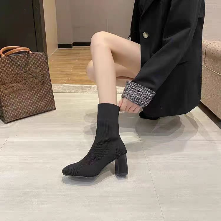 Botines elásticos para mujer, zapatos sencillos con tacones gruesos, se pueden usar en todas las estaciones, adecuados para banquetes y uso diario._voghion.com