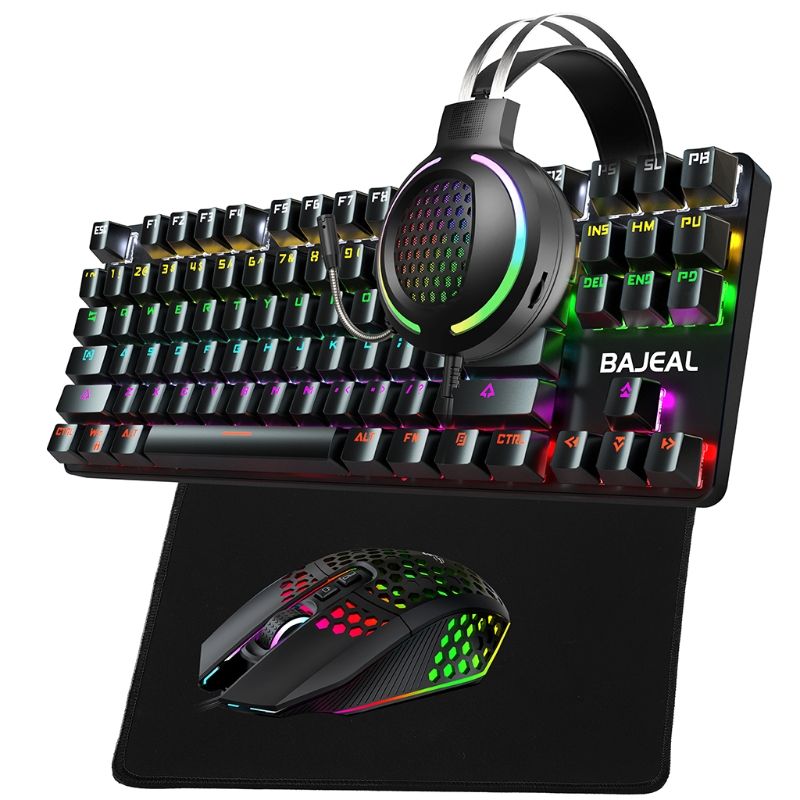 4 in 1 Sets Mechanical Keyboard Mouse mat & Gaming Headset LED RGB Backlight Bundle USB Keyboard Mouse Set_voghion.com