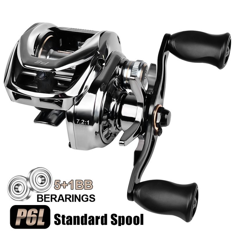 Long Casting Lure Baitcasting 7.2:1 Anti-Backlash 5+1BB With Drag Alarm Electroplated Fishing Reel_voghion.com