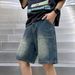 Sommerliche Jugend-Pop-Haremshose, lässige verkürzte Hose für Herren, trendige Mid-Rise-Shorts aus geradem Stretch-Jeansstoff_voghion.com
