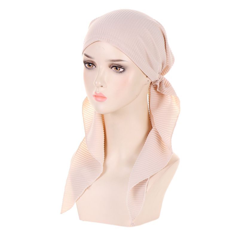 women's finale curved hat turban hat solid color Muslim hat in stock_voghion.com