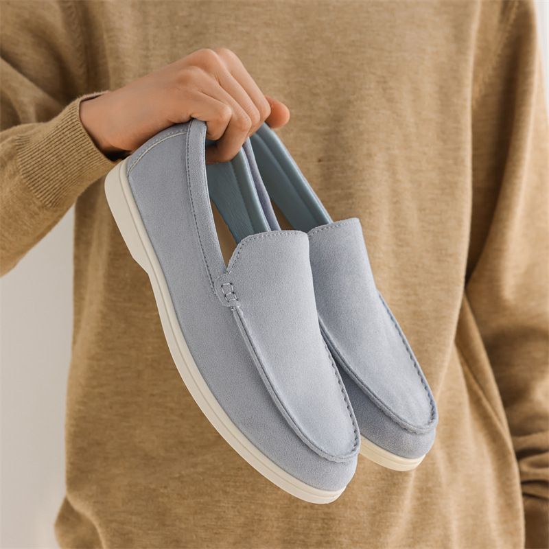 Mocassins à enfiler pour homme – Chaussures décontractées respirantes en daim souple avec semelle intérieure confortable en EVA pour un usage quotidien (bleu, noir, gris, beige)_voghion.com