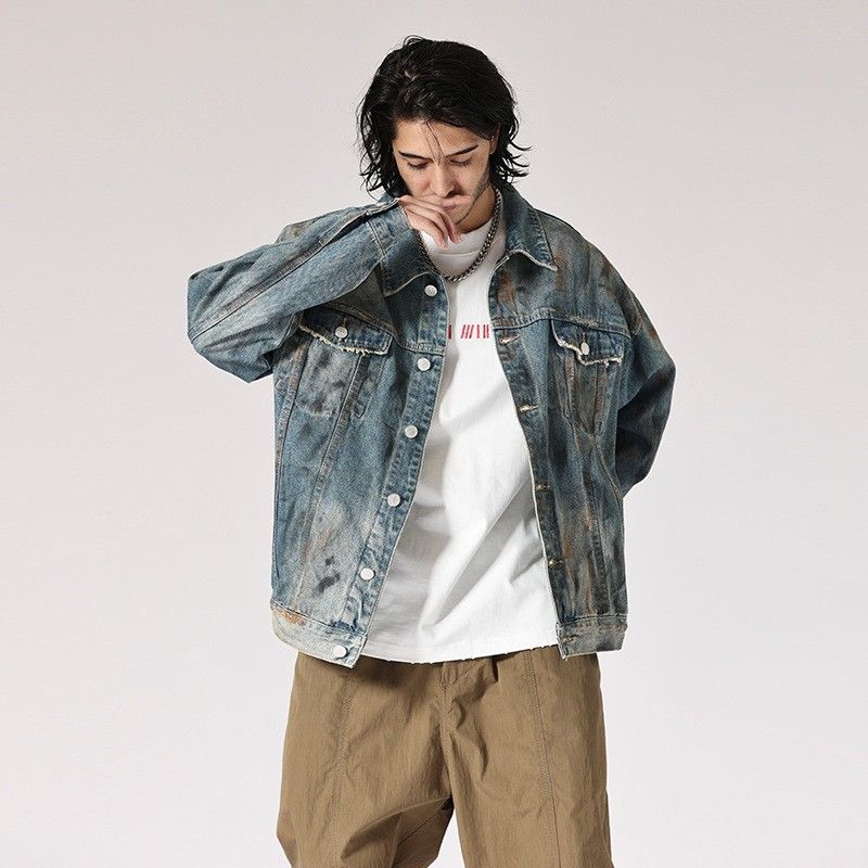 Herrenbekleidung High-End-Jeansjacke mit gelber Schlammfärbung, schwere Oberbekleidung, neue Street-Fashion-Jeanskleidung für Herren im Herbst und Winter_voghion.com