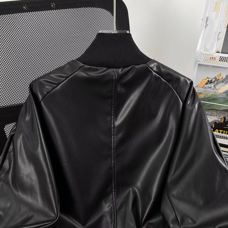 ​​"Men's Vintage Brown Leather-Look Bomber Jacket – Oversized Distressed Biker Coat With Stand Collar (M-3XL, Black/Brown)"​​_voghion.com