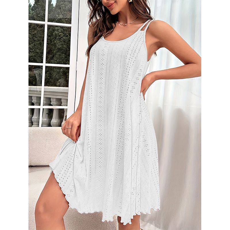 White Wome's Mid Legth Dress With A Sexy Ad Simple U-eck, Solid Color Casual Suspeder Skirt, Slim Fit Home_voghion.com