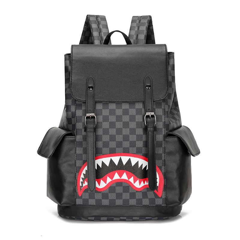 Vintage PU Leather Backpack Large Capacity Men Shoulder Bags Shark Laptop Bag Knapsack_voghion.com