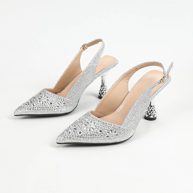 New Silver Diamond Pointed High Heels Women's Shoes High Sense Stiletto High Heels Sandals_voghion.com
