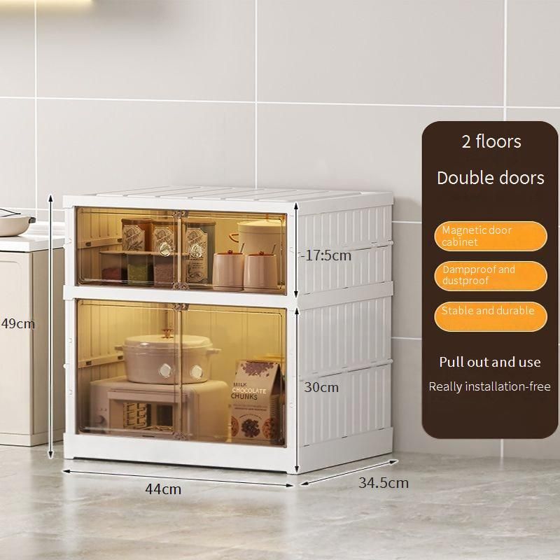 Home Storage Free Installation Kitchen Storage Cabinet Plastic Multi Layer Microwave Oven Rack For Dishes Storage Dustproof Folding Storage Cabinet_voghion.com