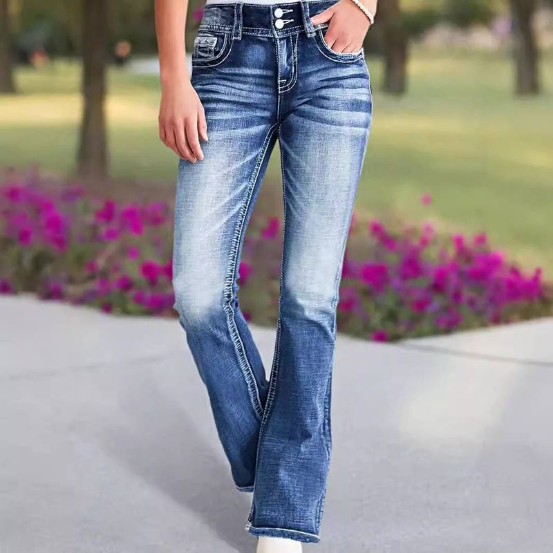 Women's Clothing New Fashion Versatile Elastic Slim Embroidered Flared Jeans_voghion.com