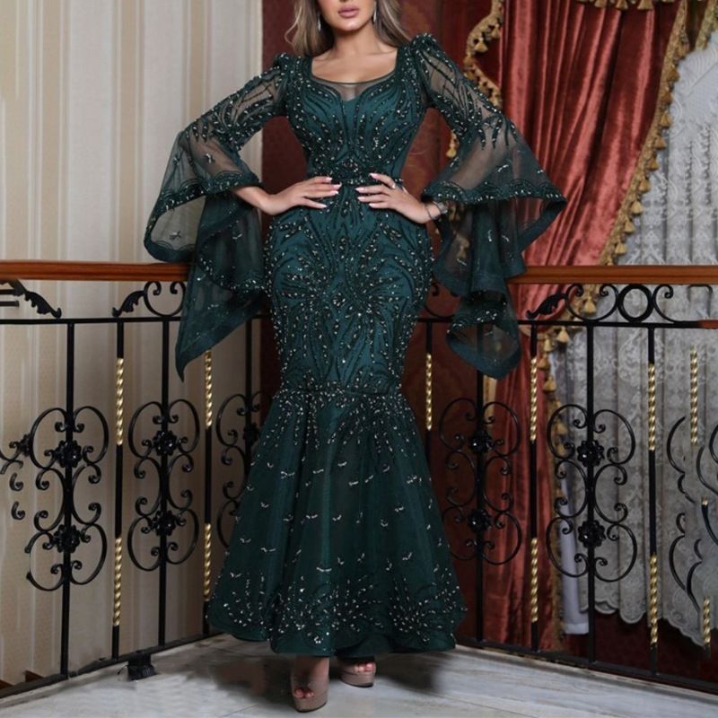 Vêtements pour femmes Robe sexy à manches longues dorées Neuf_voghion.com