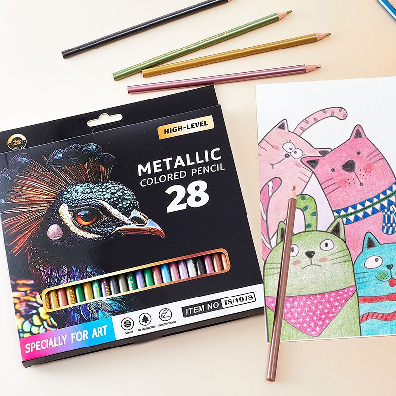 TaSteful Metallic-Buntstifte mit 28 Farben zum Zeichnen, Skizzieren und für die Kunst – Hochwertiges Holzetui, leuchtende Metallic-Farbtöne für Studenten und Künstler_voghion.com