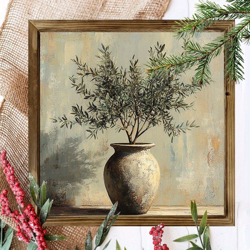 8x8" Rustic Olive Tree Wood Sign - Earthy-Toned Farmhouse Wall Art For Living Room/Office, Art Lover's Decor Gift_voghion.com