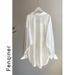 Camicia bianca a maniche lunghe in chiffon e abbigliamento anti-sole_voghion.com