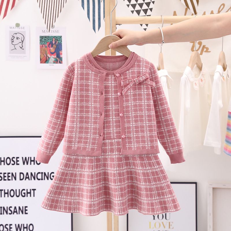 New Clothing Women's Treasure Small Fragrant Sweater Two piece Set Children's Warm Coat Sleeveless Dress Autumn Trend_voghion.com