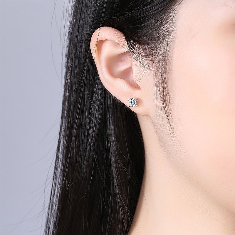 Paire de clous d'oreille en argent pur avec moissanite de 50 cents, 1 carat, quatre griffes, diamant unique pour hommes et femmes, couleur D_voghion.com