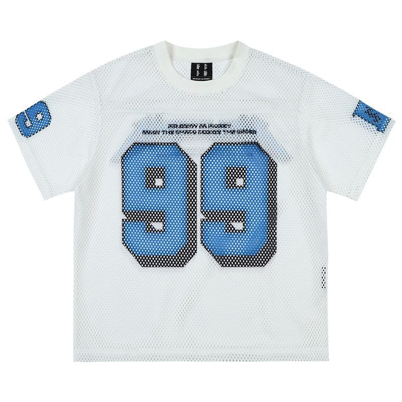 Vêtements pour hommes, nouveaux uniformes de rugby rétro en maille creuse, impression numérique de lettres, hauts décontractés pour hommes et femmes_voghion.com