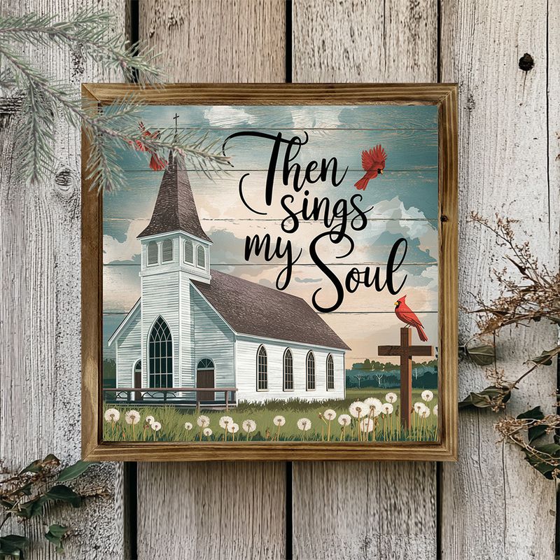 Panneau rustique en bois « Alors chante mon âme » – Décoration biblique 20 x 20 cm avec cardinaux. Décoration murale inspirante pour la maison._voghion.com