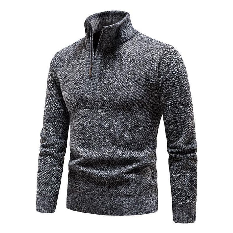 2023 Autumn and Winter Men's Knitted with Thickened Upright Collar Half Zip Pullover Sweater Coat for Men_voghion.com