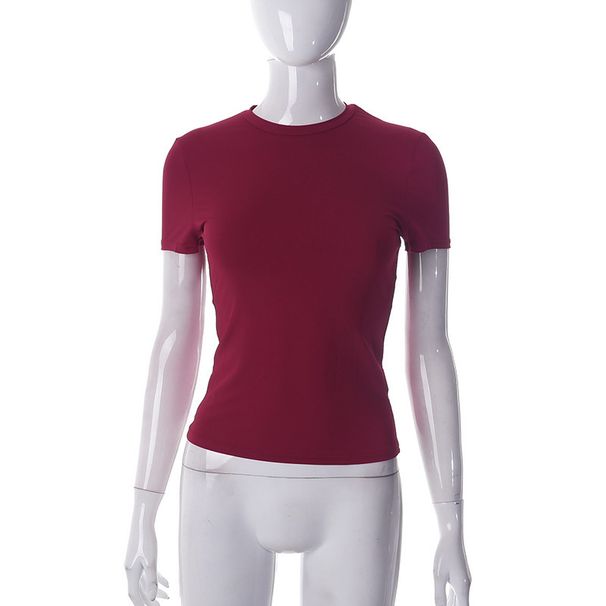 Damenbekleidung Einfarbig Rundhals Kurzarm Basic T-Shirt Tops_voghion.com