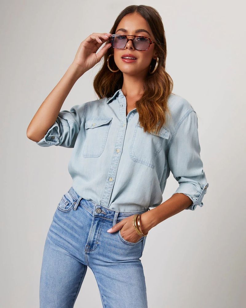 Vêtements pour femmes automne décontracté revers simple boutonnage manches longues denim_voghion.com