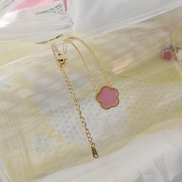 Set di gioielli da donna con collana e bracciale a forma di petalo bifacciale, orecchini e bracciale in oro con quadrifoglio fortunato a cinque foglie_voghion.com