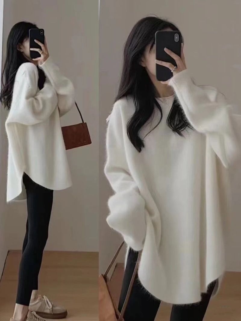 Übergroßer Strickpullover für Damen – Grobstrickpullover mit Zopfmuster, lange, lockere Passform, gemütliche Wintertunika mit 3D-Textur_voghion.com