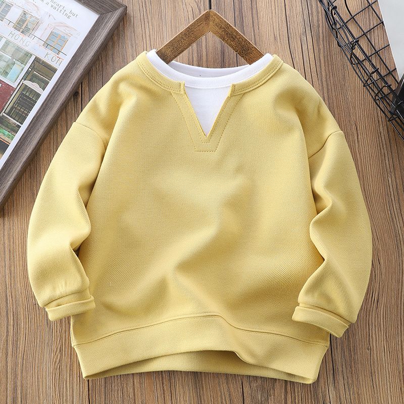 Moletom com capuz estiloso de manga comprida bicolor para meninos - Blusa de gola redonda de mistura de algodão macio para crianças (a partir de 8 anos, 140 cm) - Roupa casual da moda para a primavera_voghion.com
