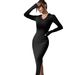 Women's clothing knitted dress casual waist V-neck pit strips slimming and hip hair coverage_voghion.com