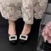 Sheepskin Version~French Style Elegant Satin Square Toe Rhinestone Sandals For Women 2025 Summer New Commuting Black_voghion.com