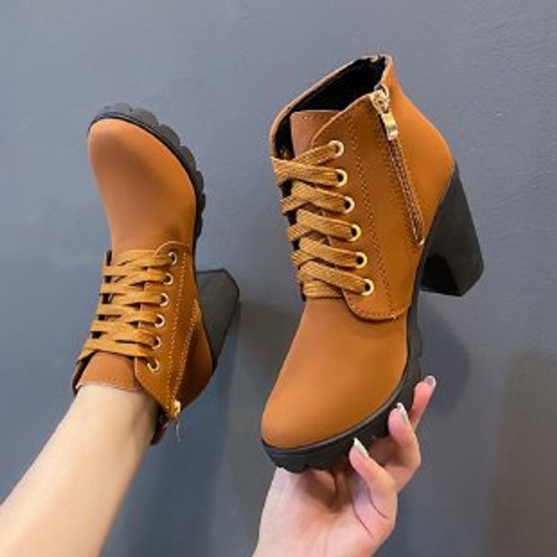 Women's Women Knee High Boots Rubber Leather Casual Military Mid Heel Low Heel Pointed Toe Zipper Parties Footwear_voghion.com