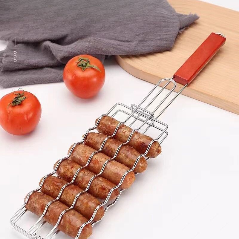 Outdoor Wurst Net BBQ Barbecue Camping Werkzeug Edelstahl Hot Dog Grill Zange_voghion.com