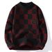 Men’s Chunky Knit Turtleneck Sweater - Oversized Pullover With Embroidered Badge (Black/Red/Khaki/Dark Green)_voghion.com