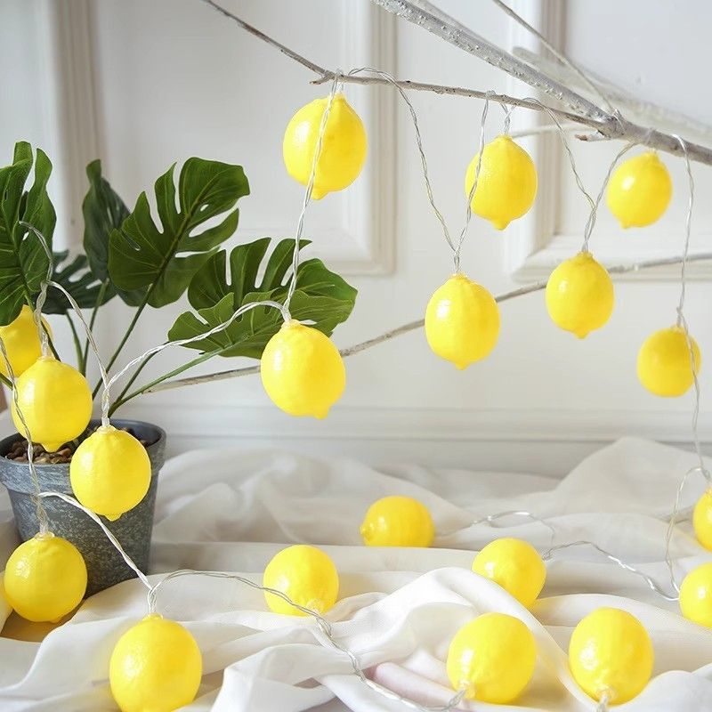 LED-lichtsnoer in de vorm van fruit - decoratie in de vorm van paarse druiven, watermeloen en citroen voor kinderkamers, feesten en kraampjes (batterij/USB, warm wit/veelkleurig)_voghion.com