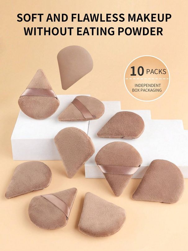 Wattepads 10er Multi Color Puderquasten Kombinationsset Puderquastenset Multi Color Dreieck Herzförmige Puderquaste Kosmetikwatte_voghion.com