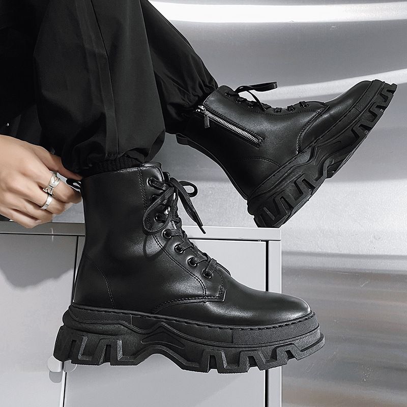Men's Shoes New Men's Martin Boots British Style Motorcycle Boots High Top Leather Trendy Forest Style Year Round Men's Boots Large Size_voghion.com