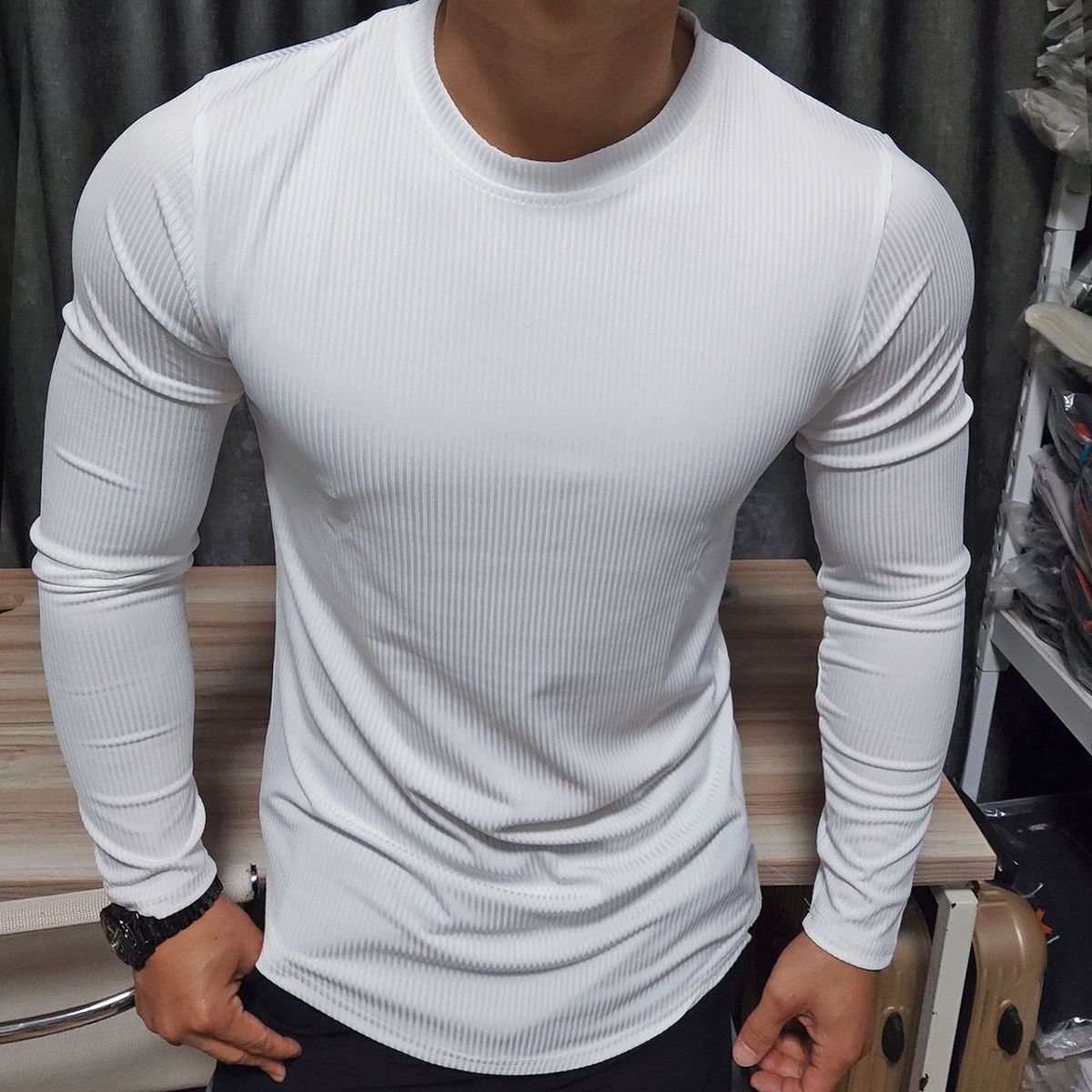 Men's Stretch Quick-Dry Long Sleeve T-Shirt - Slim Fit Gym Workout Shirt, Breathable & Moisture-Wicking Base Layer For Casual & Training_voghion.com